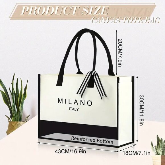 🎁Milano Italy Print Canvas Tote Bag w/ Bow  Capacity, Waterproof - Picture 8 of 8